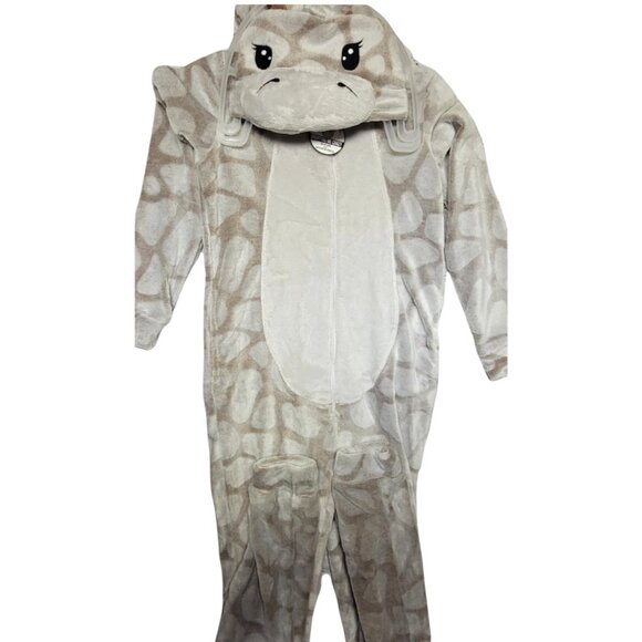 Giraffe Print XS Hooded Fleece Onesie Pajamas With Pockets Secret Treasures - Picture 3 of 11
